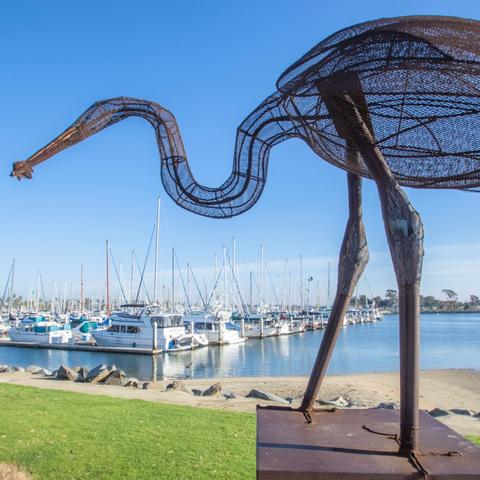 The Fisherman metal sculpture by Stephen Fairfield at Chula Vista Bayside Park at the Port of San Diego