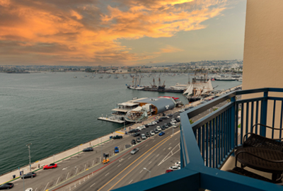 View of San Diego Bay from a Wyndham hotel balcony