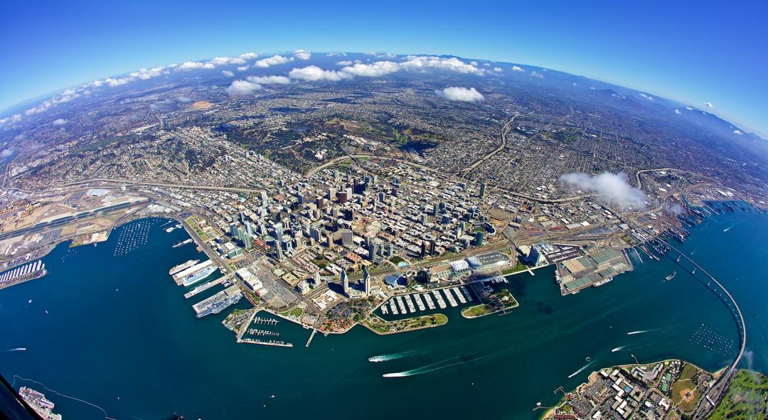 Aerial view of the San Diego Bay North looking west
