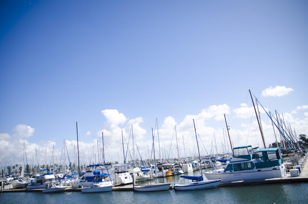 Boats parked in slips at the Chula Vista Marina.