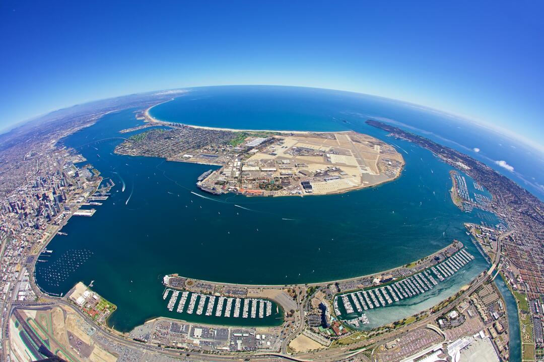 a view of the San Diego Bay from above