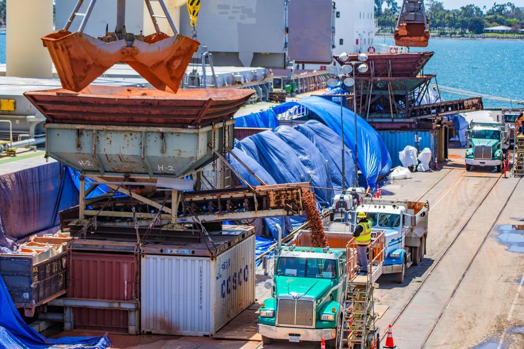 Bauxite off-loading at the Tenth Avenue Marine Terminal Port pf San Diego