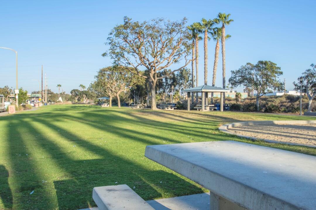Picnic tables and grass at Chula Vista Marina View Park at the Port of San Diego