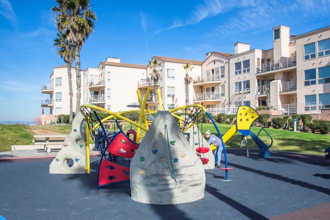 Playground with rock climbing and nets at Dunes Park at the Port of San Diego