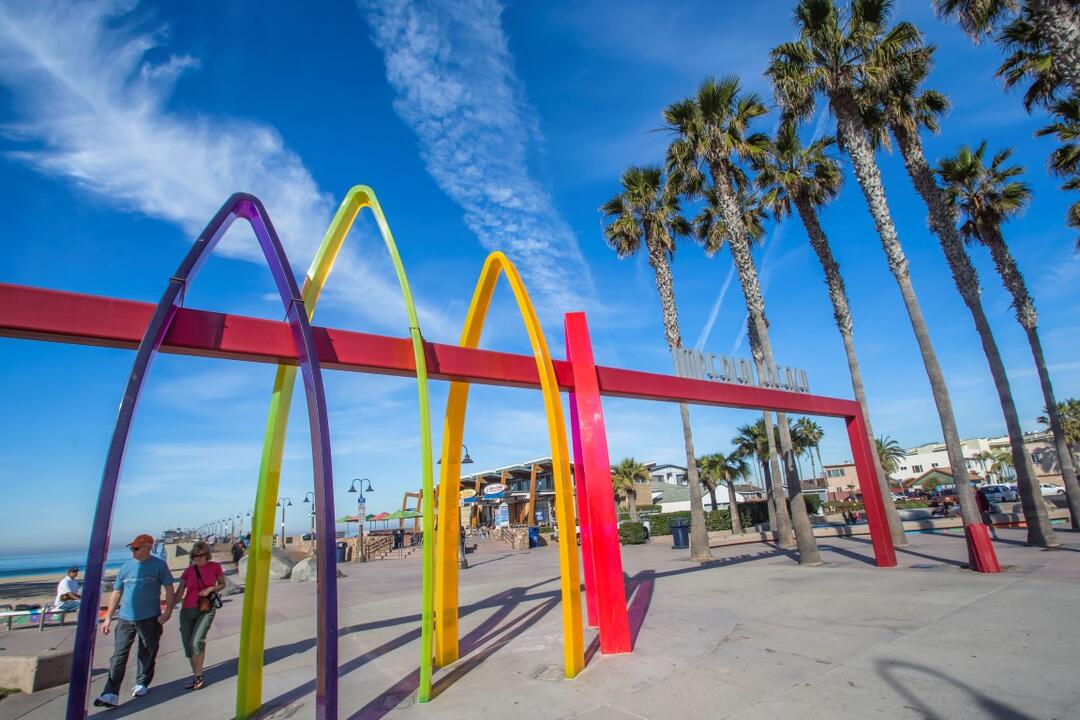 Surfhenge acrylic sculpture by Malcolm Jones at Portwood Pier Plaza at the Port of San Diego