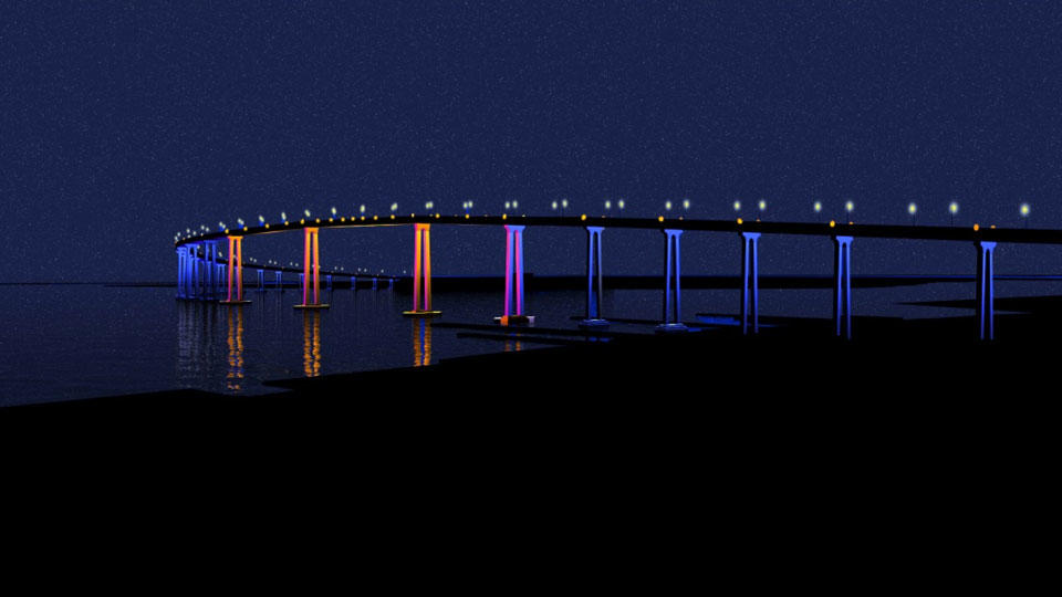 artist renedering of Peter Fink's proposal to light the Coronado bridge