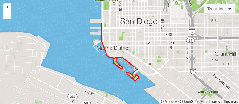 A screenshot of an exercise route on the Embracadero.