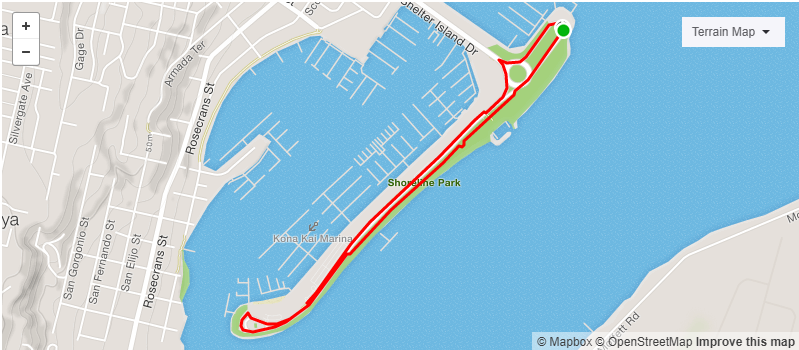 screenshot of an exercise trail map on Shelter island