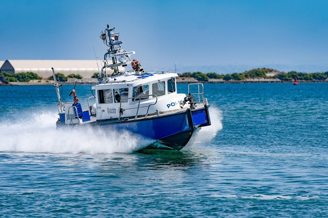 Port of San Diego Harbor Police Boat zipping across the water