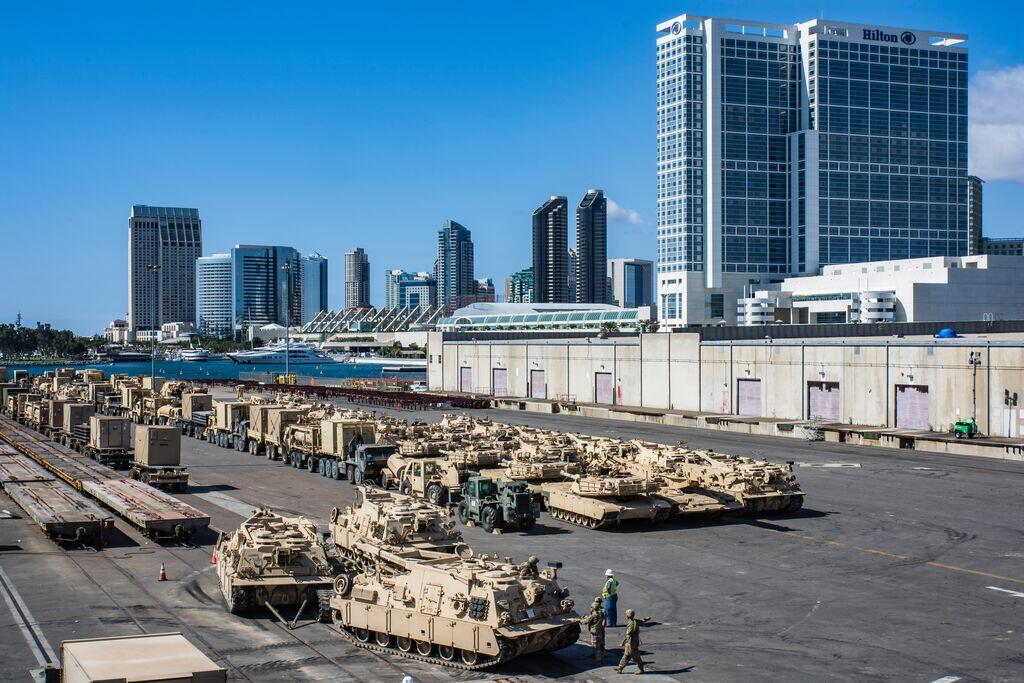 military equipment on the deck at the Port of San Diego Tenth Avenue Marine Terminal