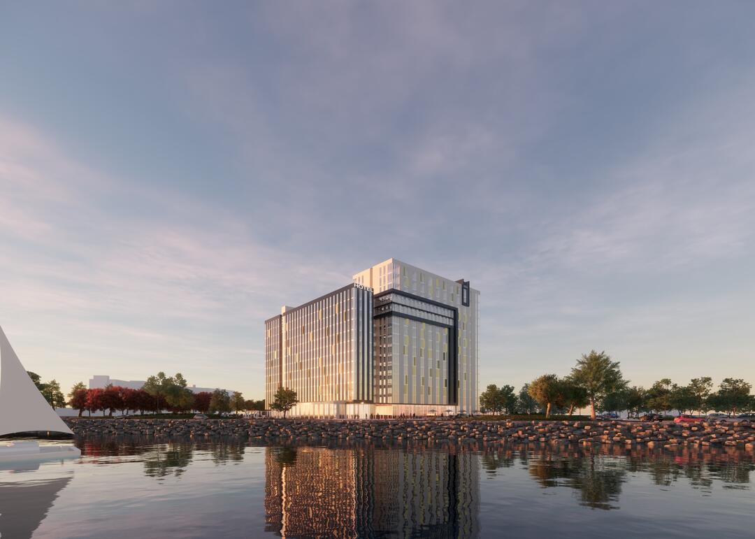 Conceptual rendering depicts Sunroad's proposed hotel for East Harbor Island.