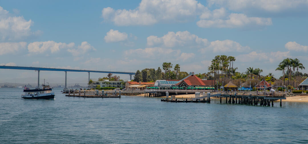 View of Coronado from San Diego Bay with Coronado Bridge