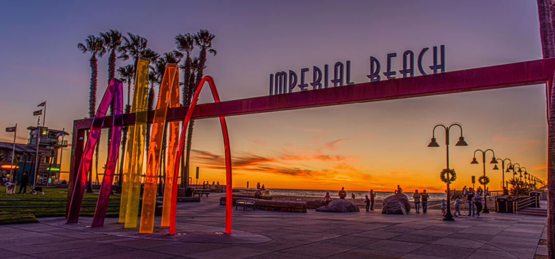Surfhenge at the Imperial Beach Pier at Sunset