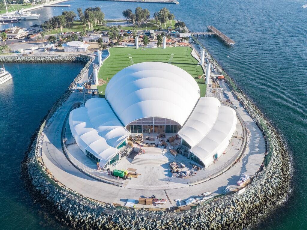 Aerial image of the back of the Rady Shell and sunset steps