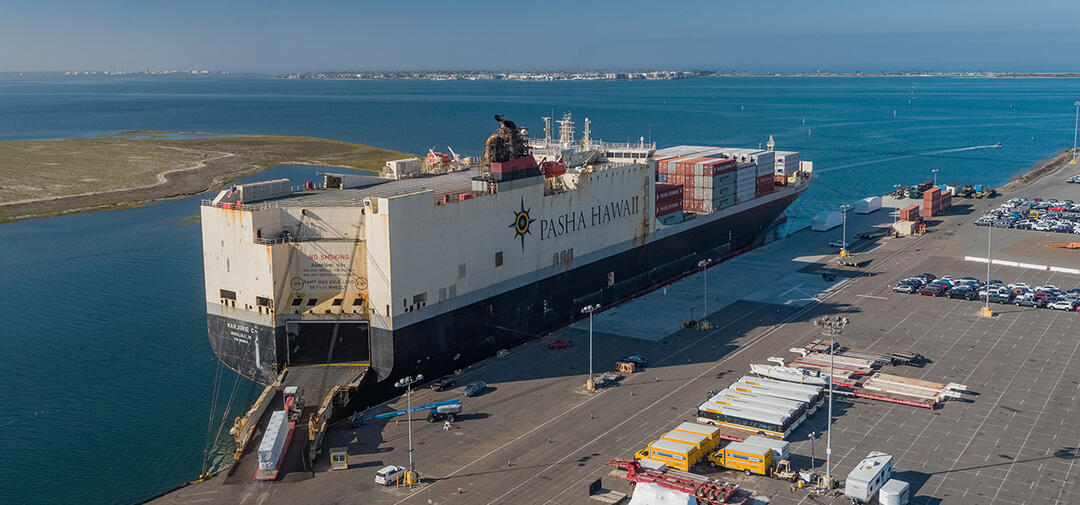 Roll on - Roll off Cargo entering a Pasha Ship