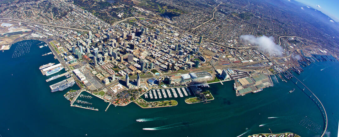 Downtown working waterfront aerial