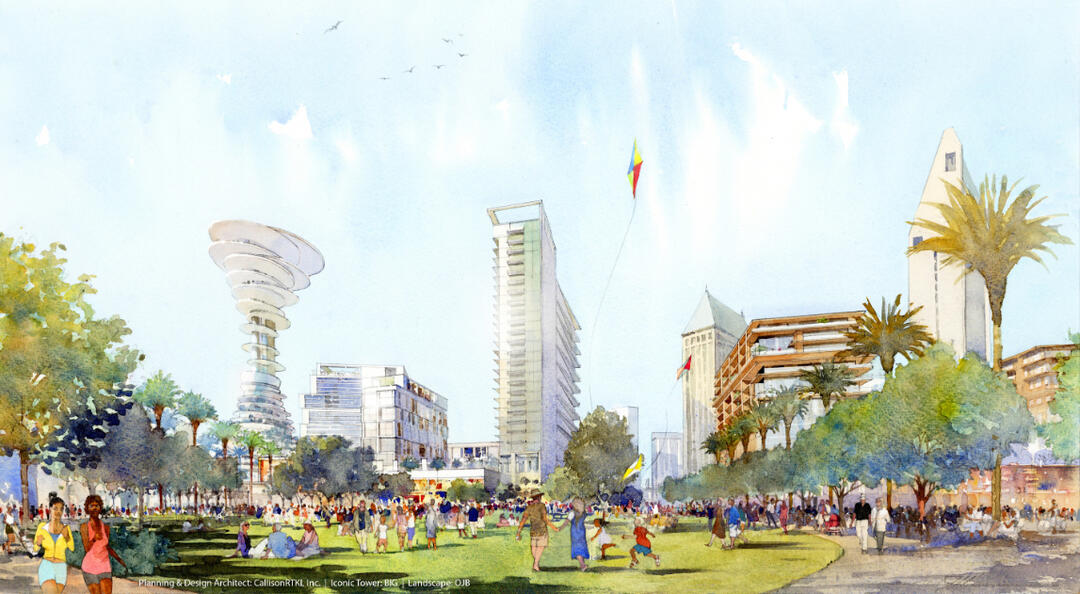 Artist rendering of open area and potential tower