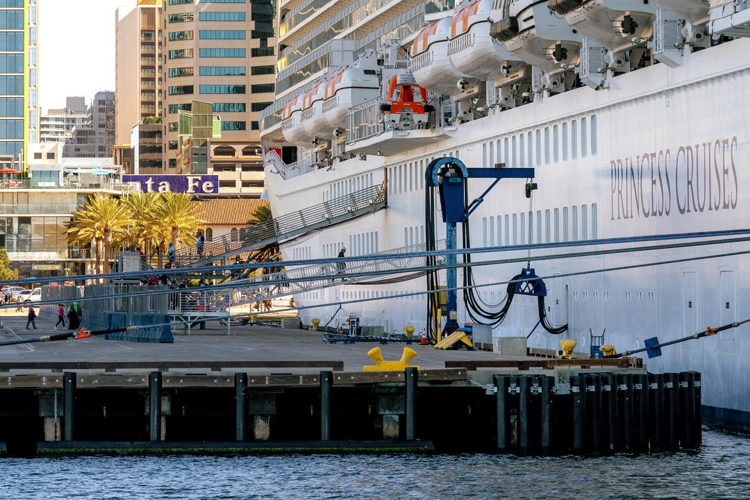 photo of a docked cruise ship hooked up to shore power at the Port of San Diego