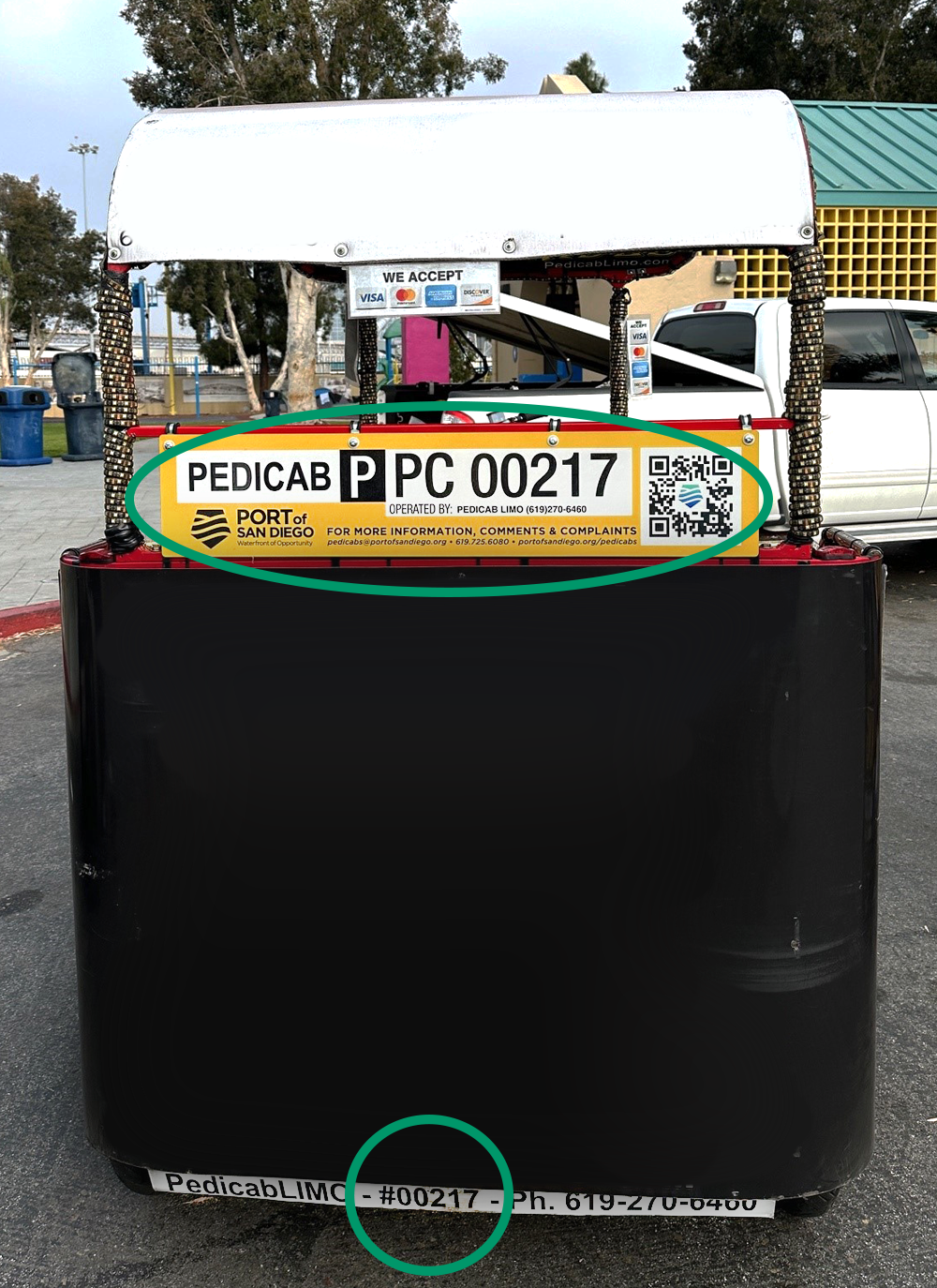 pedicab with proper signage as described in text