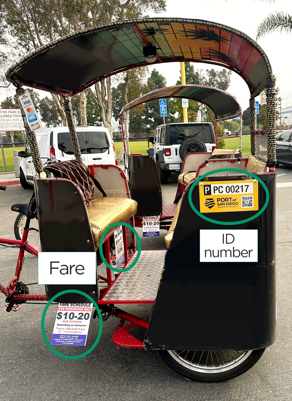 pedicab with proper signage as described in text