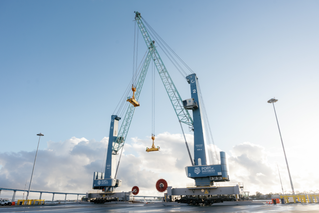 Two all electric cranes at the Port of San Diego