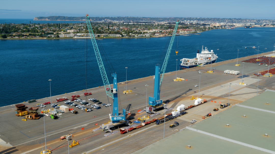 Two all electric cranes at the Port of San Diego