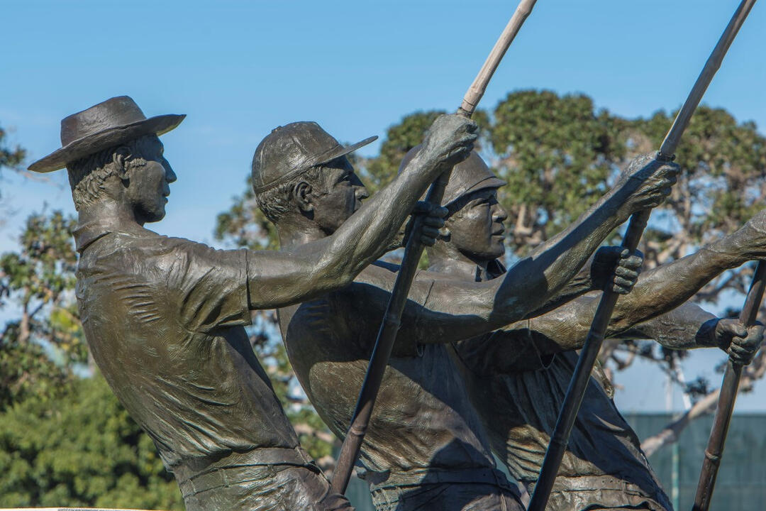 Tunaman's Memorial bronze sculpture by Franco Vianello at Shelter Island Shoreline Park at the Port of San Diego