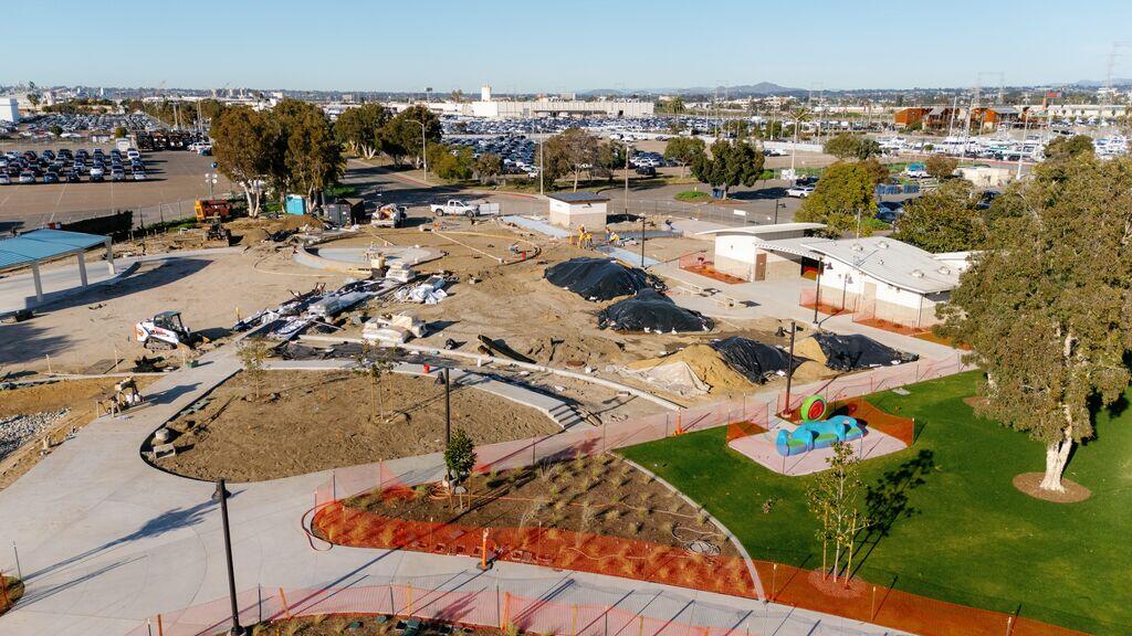 Aerial view of Pepper Park under construction in February 2026.