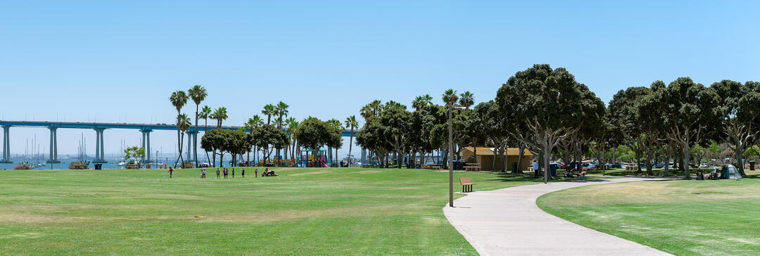 panoramic view of the park and bridge