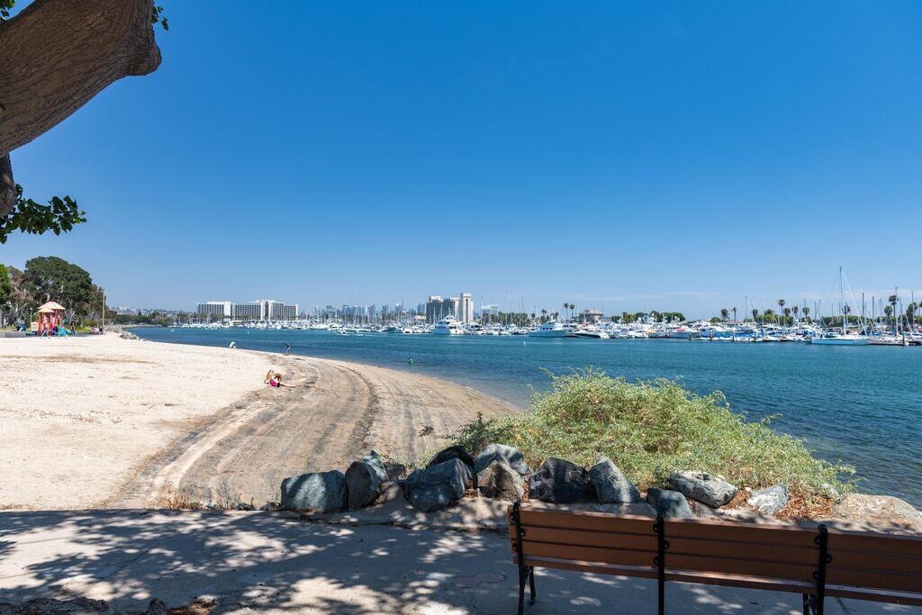 Kumeyaay Beach looking toward marinas on Harbor Island.