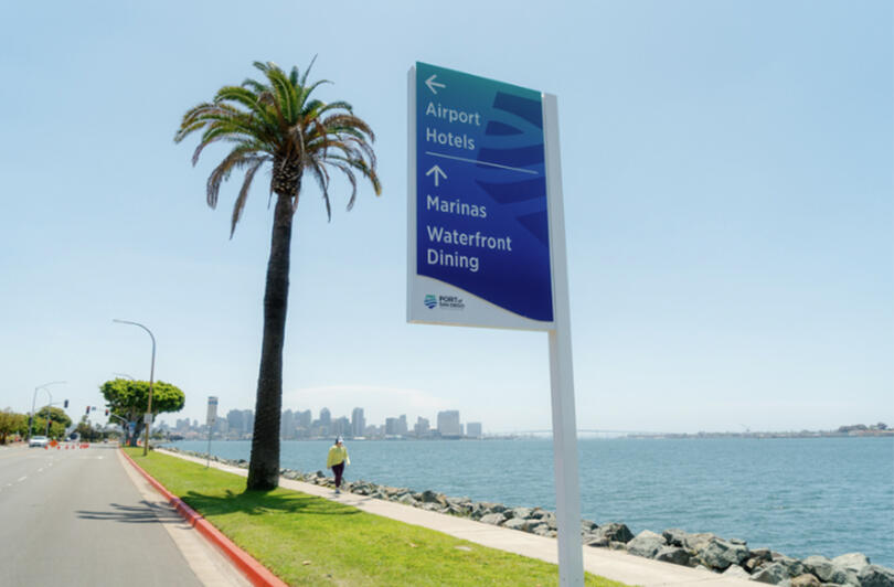 Directional signage along Harbor Island Drive