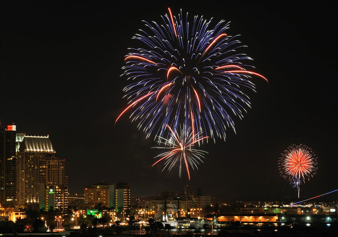 Colorful fireworks light up the sky over San Diego Bay for the Big Bay Boom Fourth of July celebration in 2009.