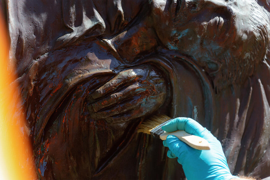 Public Art Restoration Progress - Gaspar de Portola Monument