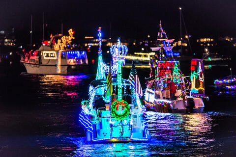 Colorful lights on boats in San Diego Bay