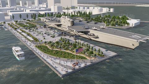 Conceptual rendering depicts area of Freedom Park planned for Navy Pier next to the USS Midway