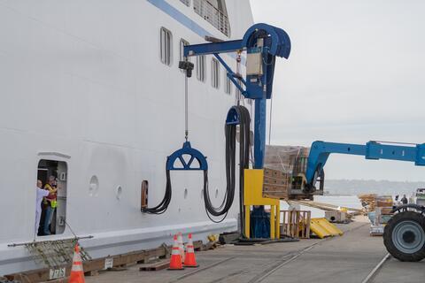 Ship plugged into shore power at the Port of San Diego Cruise Terminal