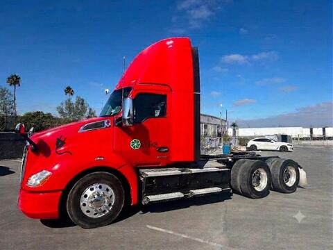 Red Zucarmex zero-emission/electric semi truck without a trailer.
