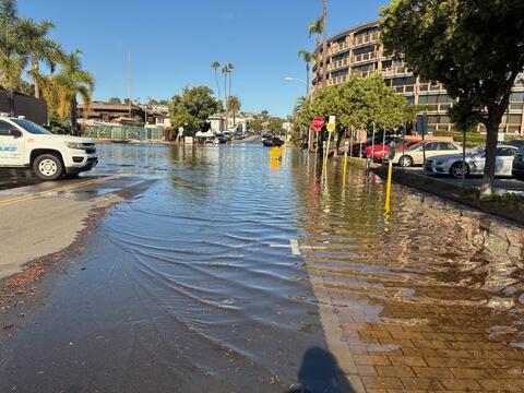 Dry weather flooding due to high tides in Point Loma