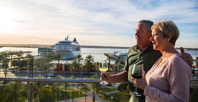 Overlooking Waterfront with Large Ship