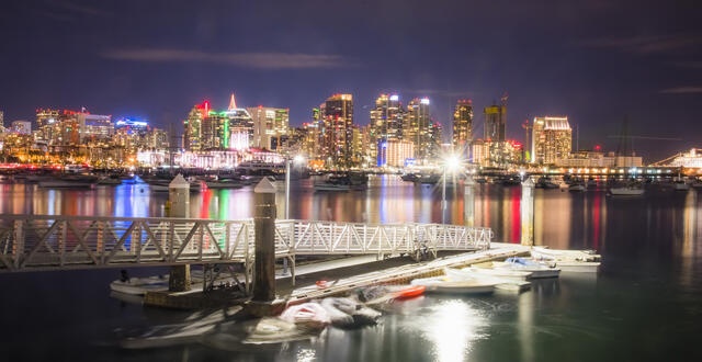 nighttime photo of the lights from San Diego over the Bay