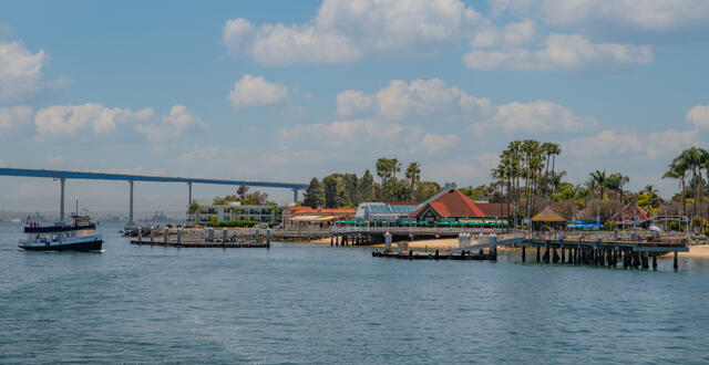 View of Coronado from San Diego Bay with Coronado Bridge