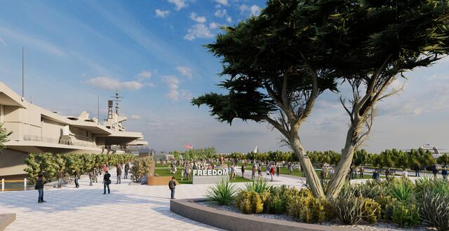 Conceptual rendering depicts area of Freedom Park planned for Navy Pier next to the USS Midway