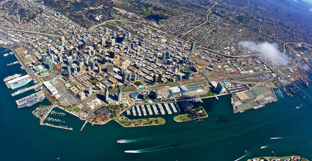Downtown working waterfront aerial