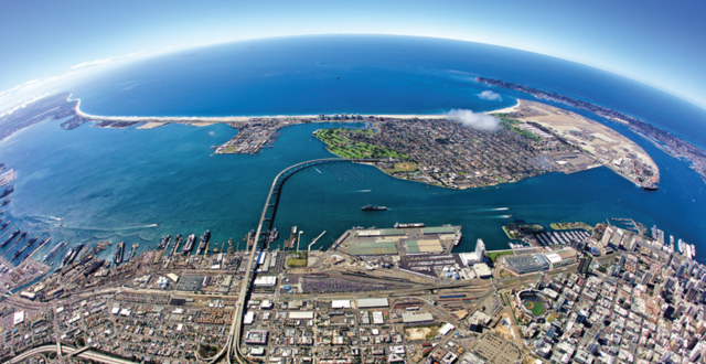 an aerial view of San Diego Bay