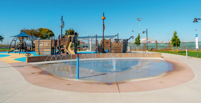 Playground and splash pad at Pepper Park