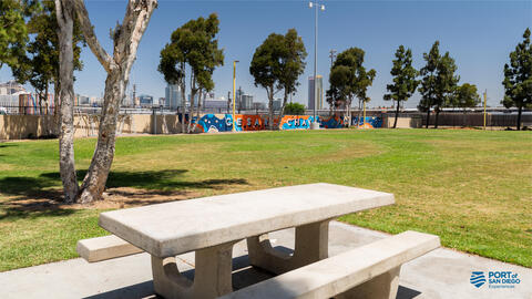 a picnic bench at Cesar Chavez Park in National City 