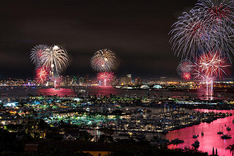 Colorful fireworks over San Diego Bay
