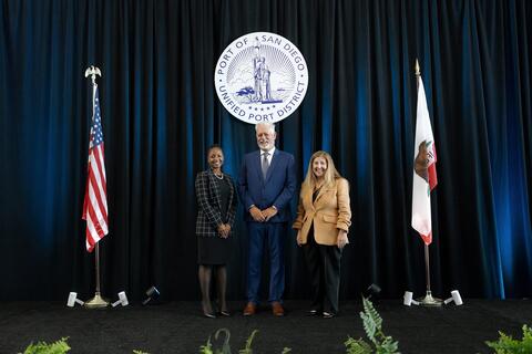 2024 Executive Officers of the Port of San Diego Board of Port Commissioners. Left to right: Vice Chair Danielle Moore, Chairman Frank Urtasun, Secretary Ann Moore 
