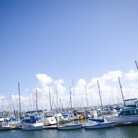 Boats parked in slips at the Chula Vista Marina.