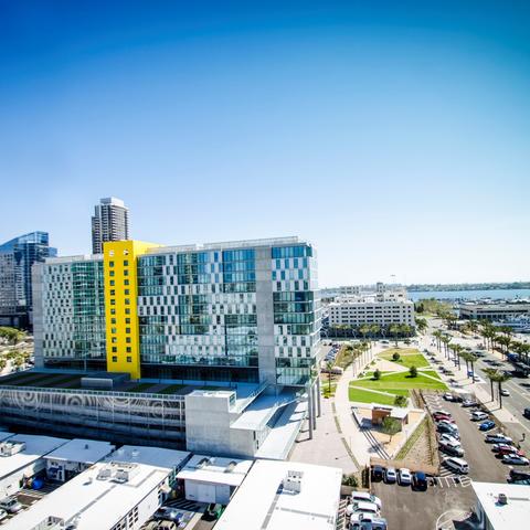 Lane Field hotel/Embarcadero aerial view at the Port of San Diego